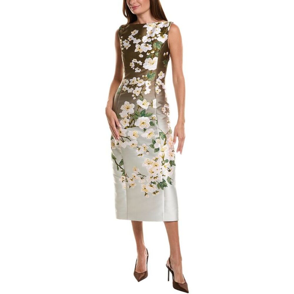 Oscar De La Renta Womens  Sleeveless Jacquard Ombre Cherry Silk-Blend Midi